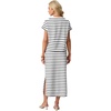 image:imageGRECERELLE Women Summer Casual WrinkleFree 2 Piece Sets Round Neck Top amp Elastic Waist Maxi Side Slit Skirt with PocketsWhite Black Stripe