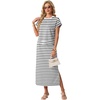 image:imageGRECERELLE Women Summer Casual WrinkleFree 2 Piece Sets Round Neck Top amp Elastic Waist Maxi Side Slit Skirt with PocketsWhite Black Stripe