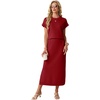 image:imageGRECERELLE Women Summer Casual WrinkleFree 2 Piece Sets Round Neck Top amp Elastic Waist Maxi Side Slit Skirt with PocketsWine Red