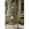 image:imageGRECERELLE Womens 2 Piece Casual Summer Set Half Zip Short Sleeve Top amp Back Slit Maxi Skirt with Pockets For VacationArmy Green