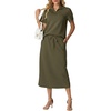 image:imageGRECERELLE Womens 2 Piece Casual Summer Set Half Zip Short Sleeve Top amp Back Slit Maxi Skirt with Pockets For VacationArmy Green