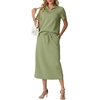 image:imageGRECERELLE Womens 2 Piece Casual Summer Set Half Zip Short Sleeve Top amp Back Slit Maxi Skirt with Pockets For VacationAvocado Green