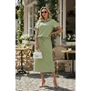 image:imageGRECERELLE Womens 2 Piece Casual Summer Set Half Zip Short Sleeve Top amp Back Slit Maxi Skirt with Pockets For VacationAvocado Green