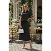 image:imageGRECERELLE Womens 2 Piece Casual Summer Set Half Zip Short Sleeve Top amp Back Slit Maxi Skirt with Pockets For VacationBlack