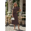image:imageGRECERELLE Womens 2 Piece Casual Summer Set Half Zip Short Sleeve Top amp Back Slit Maxi Skirt with Pockets For VacationDark Coffee