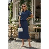 image:imageGRECERELLE Womens 2 Piece Casual Summer Set Half Zip Short Sleeve Top amp Back Slit Maxi Skirt with Pockets For VacationNavy Blue