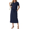image:imageGRECERELLE Womens 2 Piece Casual Summer Set Half Zip Short Sleeve Top amp Back Slit Maxi Skirt with Pockets For VacationNavy Blue