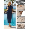 image:imageGRECERELLE Womens 2 Piece Casual Summer Set Half Zip Short Sleeve Top amp Back Slit Maxi Skirt with Pockets For VacationNavy Blue