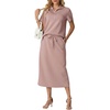image:imageGRECERELLE Womens 2 Piece Casual Summer Set Half Zip Short Sleeve Top amp Back Slit Maxi Skirt with Pockets For VacationRose Pink