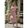 image:imageGRECERELLE Womens 2 Piece Casual Summer Set Half Zip Short Sleeve Top amp Back Slit Maxi Skirt with Pockets For VacationRose Pink