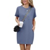 image:imageGRECERELLE Womens 2025 Casual Summer Shirt Dress Loose Round Neck Mini WrinkleFree Sundress with PocketDenim Blue