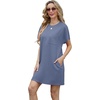 image:imageGRECERELLE Womens 2025 Casual Summer Shirt Dress Loose Round Neck Mini WrinkleFree Sundress with PocketDenim Blue