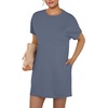 image:imageGRECERELLE Womens 2025 Casual Summer Shirt Dress Loose Round Neck Mini WrinkleFree Sundress with PocketDenim Blue