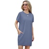 image:imageGRECERELLE Womens 2025 Casual Summer Shirt Dress Loose Round Neck Mini WrinkleFree Sundress with PocketDenim Blue