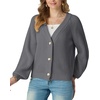 image:imageGRECERELLE Womens 2026 Fall Chunky Knit Cardigan SweaterGray
