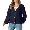 image:imageGRECERELLE Womens 2026 Fall Chunky Knit Cardigan SweaterNavy Blue