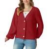 image:imageGRECERELLE Womens 2026 Fall Chunky Knit Cardigan SweaterRed