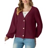 image:imageGRECERELLE Womens 2026 Fall Chunky Knit Cardigan SweaterWine Red