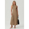 image:imageGRECERELLE Womens 2026 Spring Summer Casual Mock Neck Sleeveless Flared Maxi Dress with Pockets XS  3XLKhaki