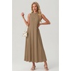 image:imageGRECERELLE Womens 2026 Spring Summer Casual Mock Neck Sleeveless Flared Maxi Dress with Pockets XS  3XLKhaki