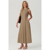 image:imageGRECERELLE Womens 2026 Spring Summer Casual Mock Neck Sleeveless Flared Maxi Dress with Pockets XS  3XLKhaki