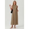 image:imageGRECERELLE Womens 2026 Spring Summer Casual Mock Neck Sleeveless Flared Maxi Dress with Pockets XS  3XLKhaki