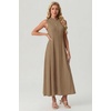 image:imageGRECERELLE Womens 2026 Spring Summer Casual Mock Neck Sleeveless Flared Maxi Dress with Pockets XS  3XLKhaki