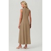 image:imageGRECERELLE Womens 2026 Spring Summer Casual Mock Neck Sleeveless Flared Maxi Dress with Pockets XS  3XLKhaki