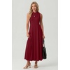 image:imageGRECERELLE Womens 2026 Spring Summer Casual Mock Neck Sleeveless Flared Maxi Dress with Pockets XS  3XLRed