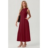 image:imageGRECERELLE Womens 2026 Spring Summer Casual Mock Neck Sleeveless Flared Maxi Dress with Pockets XS  3XLRed