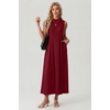 image:imageGRECERELLE Womens 2026 Spring Summer Casual Mock Neck Sleeveless Flared Maxi Dress with Pockets XS  3XLRed