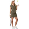 image:imageGRECERELLE Womens 2026 Summer 2 Piece Skort Sets Cap Sleeve Zip Collared Top Matching Tennis Skirt with Pockets for AthleticArmy Green