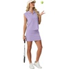 image:imageGRECERELLE Womens 2026 Summer 2 Piece Skort Sets Cap Sleeve Zip Collared Top Matching Tennis Skirt with Pockets for AthleticAura Indigo