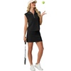 image:imageGRECERELLE Womens 2026 Summer 2 Piece Skort Sets Cap Sleeve Zip Collared Top Matching Tennis Skirt with Pockets for AthleticBlack