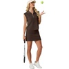 image:imageGRECERELLE Womens 2026 Summer 2 Piece Skort Sets Cap Sleeve Zip Collared Top Matching Tennis Skirt with Pockets for AthleticDark Coffee
