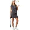 image:imageGRECERELLE Womens 2026 Summer 2 Piece Skort Sets Cap Sleeve Zip Collared Top Matching Tennis Skirt with Pockets for AthleticDark Gray