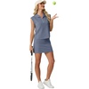 image:imageGRECERELLE Womens 2026 Summer 2 Piece Skort Sets Cap Sleeve Zip Collared Top Matching Tennis Skirt with Pockets for AthleticDenim Blue