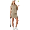 image:imageGRECERELLE Womens 2026 Summer 2 Piece Skort Sets Cap Sleeve Zip Collared Top Matching Tennis Skirt with Pockets for AthleticKhaki