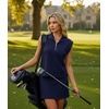 image:imageGRECERELLE Womens 2026 Summer 2 Piece Skort Sets Cap Sleeve Zip Collared Top Matching Tennis Skirt with Pockets for AthleticNavy Blue