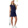 image:imageGRECERELLE Womens 2026 Summer 2 Piece Skort Sets Cap Sleeve Zip Collared Top Matching Tennis Skirt with Pockets for AthleticNavy Blue
