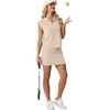 image:imageGRECERELLE Womens 2026 Summer 2 Piece Skort Sets Cap Sleeve Zip Collared Top Matching Tennis Skirt with Pockets for AthleticOatmeal