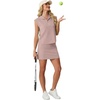 image:imageGRECERELLE Womens 2026 Summer 2 Piece Skort Sets Cap Sleeve Zip Collared Top Matching Tennis Skirt with Pockets for AthleticRose Pink