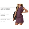 image:imageGRECERELLE Womens 2026 Summer 2 Piece Skort Sets Cap Sleeve Zip Collared Top Matching Tennis Skirt with Pockets for AthleticRosewood
