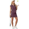 image:imageGRECERELLE Womens 2026 Summer 2 Piece Skort Sets Cap Sleeve Zip Collared Top Matching Tennis Skirt with Pockets for AthleticRosewood