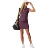 image:imageGRECERELLE Womens 2026 Summer 2 Piece Skort Sets Cap Sleeve Zip Collared Top Matching Tennis Skirt with Pockets for AthleticRosewood