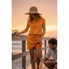 image:imageGRECERELLE Womens 2026 Summer 2 Piece Skort Sets Cap Sleeve Zip Collared Top Matching Tennis Skirt with Pockets for AthleticVibrant Orange