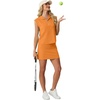 image:imageGRECERELLE Womens 2026 Summer 2 Piece Skort Sets Cap Sleeve Zip Collared Top Matching Tennis Skirt with Pockets for AthleticVibrant Orange