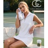 image:imageGRECERELLE Womens 2026 Summer 2 Piece Skort Sets Cap Sleeve Zip Collared Top Matching Tennis Skirt with Pockets for AthleticWhite