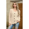 image:imageGRECERELLE Womens Cable Chunky Knit Cardigan Sweater with PocketsBeige