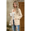 image:imageGRECERELLE Womens Cable Chunky Knit Cardigan Sweater with PocketsBeige